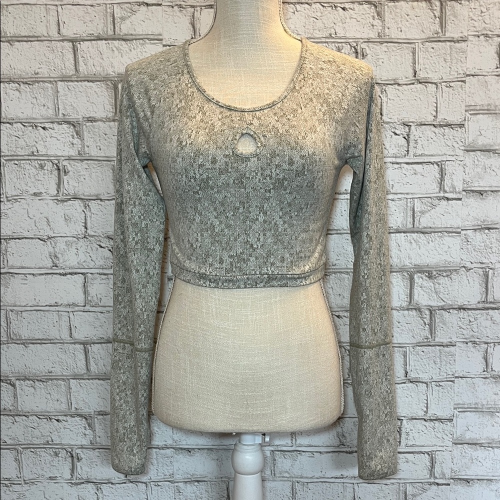 Gymshark Fleur Texture Long Sleeve Crop Washed Khaki Marl Women's Top